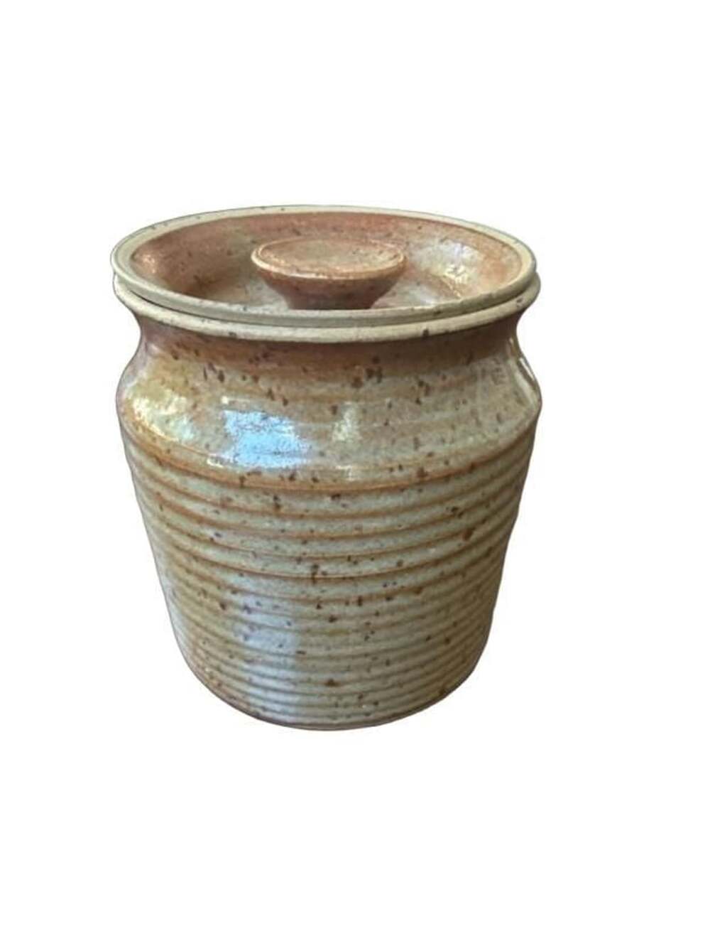 Studio Pottery Stoneware Canister with Lid Tan Brown Speckled